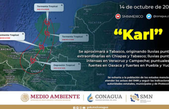 La tormenta tropical ‘Karl’ causará lluvias puntuales extraordinarias en Chiapas y Tabasco