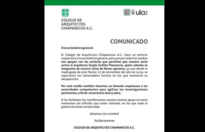 Colegio de Arquitectos hace un llamado a las autoridades de Chiapas para agilizar la búsqueda de Sergio Guillén