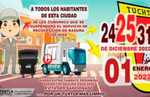Anuncia Ayuntamiento y Veolia días de suspensión de recolección de basura