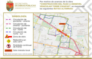 Anuncian nuevas rutas alternas por obra en Torre Chiapas