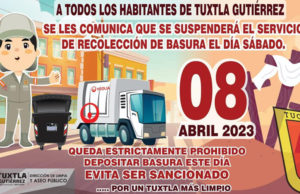 Ayuntamiento de Tuxtla anuncia suspensión del servicio de recolección de basura