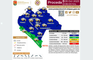 Se esperan lluvias fuertes a muy fuertes en Chiapas debido a canal de baja presión