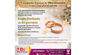 El sistema DIF Tuxtla en coordinación con el DIF Chiapas llevarán a cabo la campaña de BODAS COLECTIVAS 2024