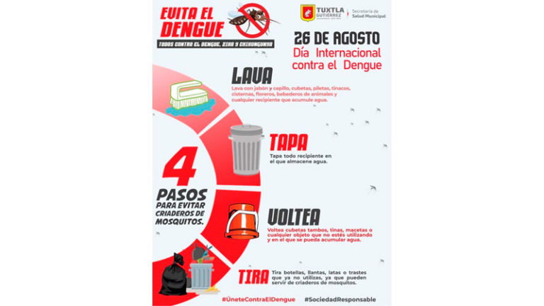 Llama Secretaría de Salud Municipal a reforzar estrategia “Lava, Tapa, Voltea y Tira” para evitar casos de dengue